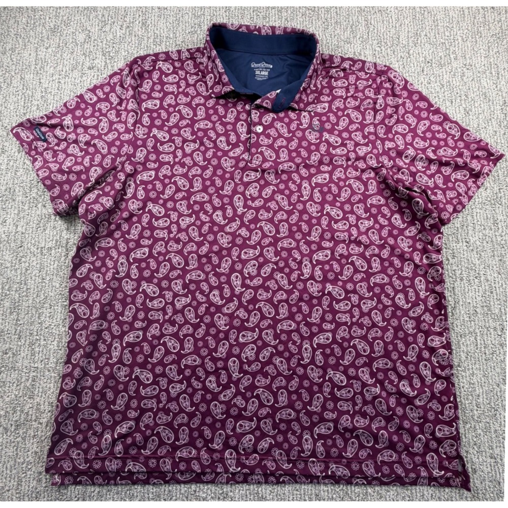 Good Good Golf Polo Shirt Men 3XL Burgundy Paisley Performance Stretch Short Slv